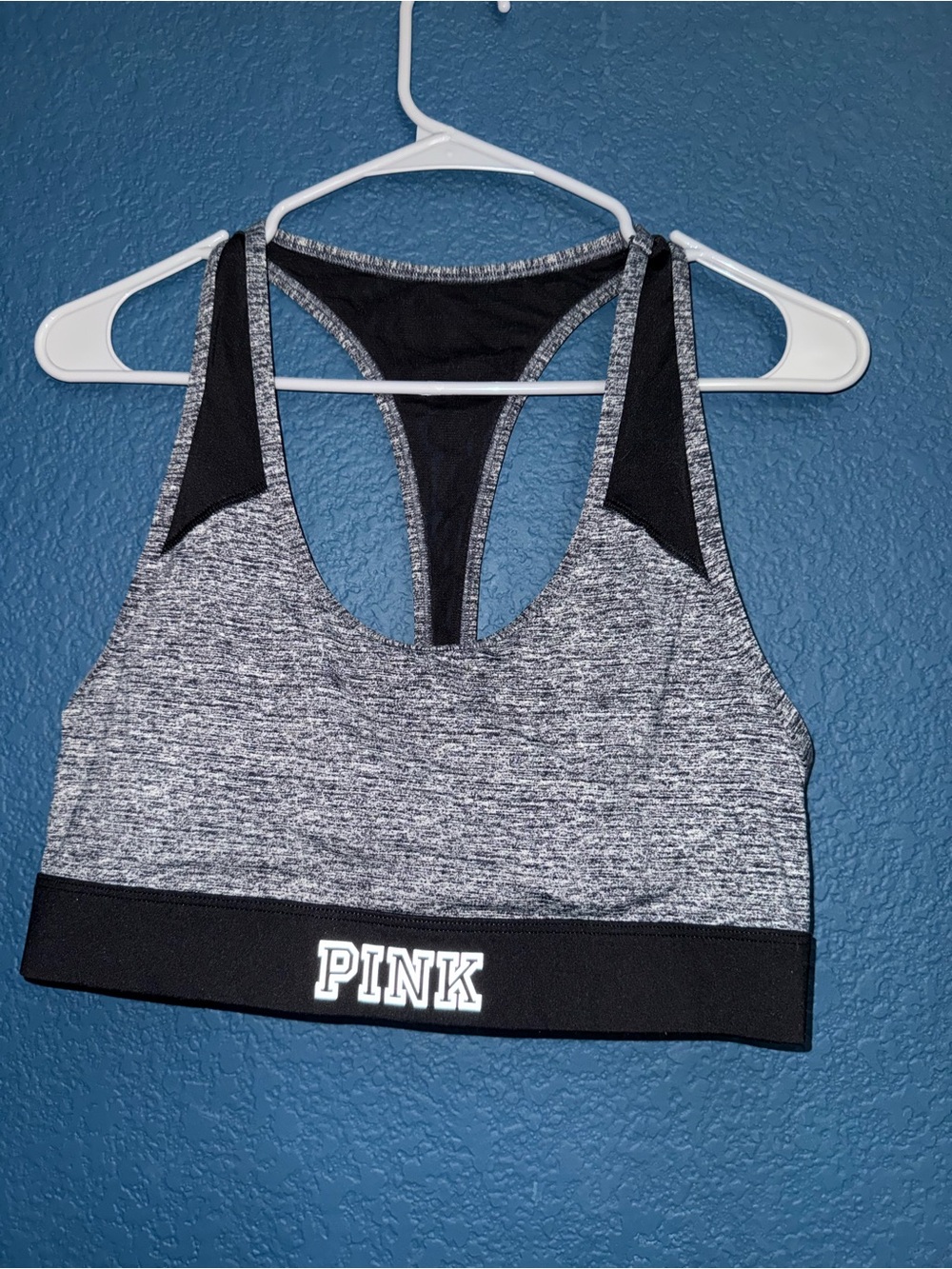 PINK Victoria's Secret Grey & Black Racerback Sports Bra